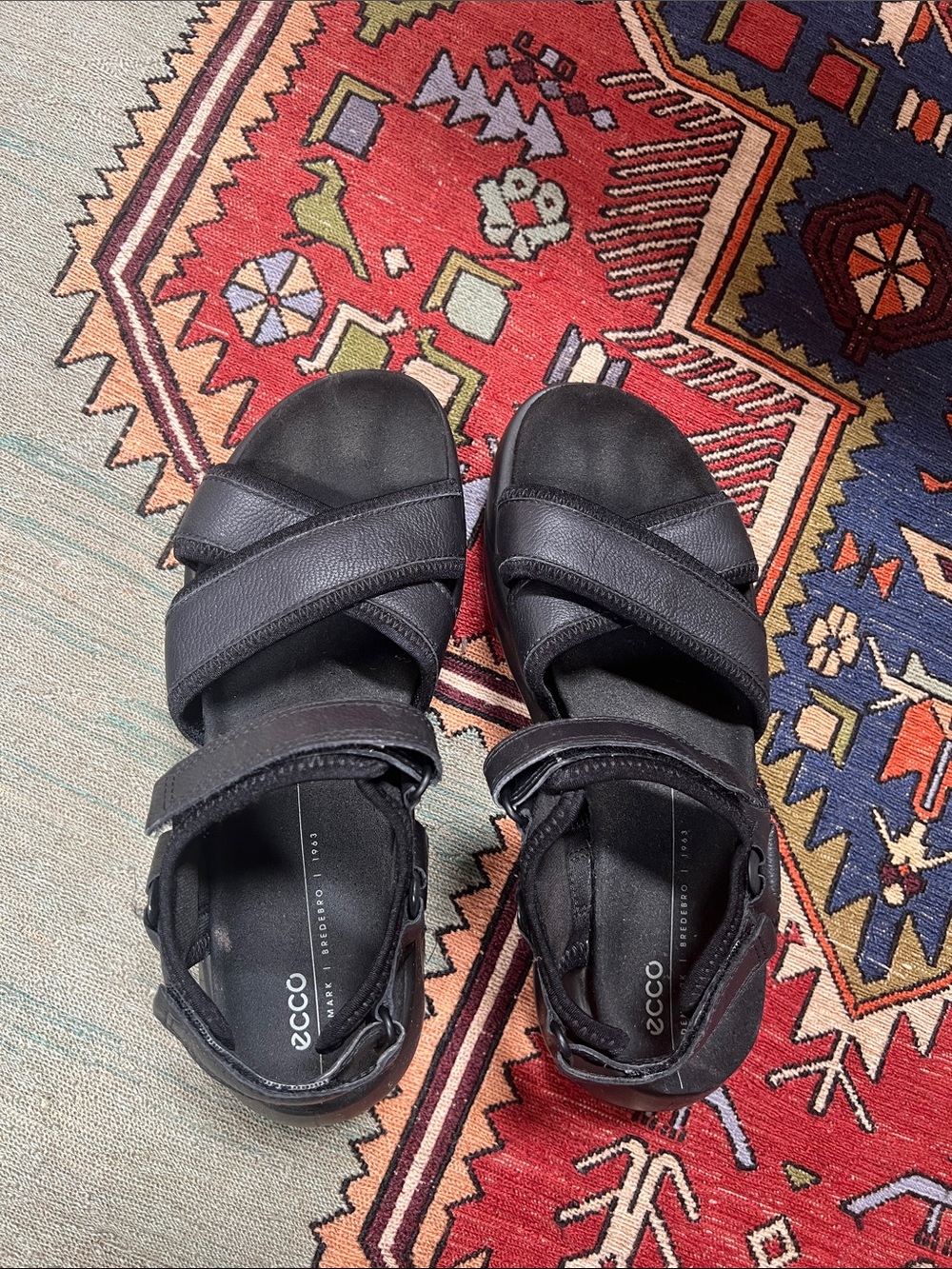 Ecco Womens Black Double-Strap Retro Sandals